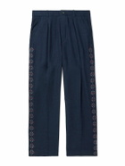 Kartik Research - Pleated Embroidered Wool Straight-Leg Trousers - Blue