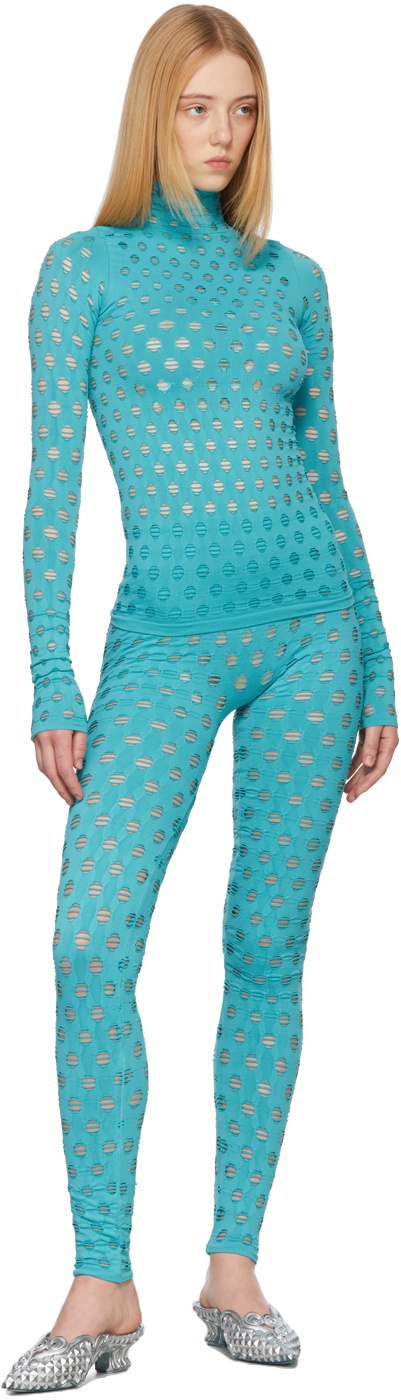 Maisie Wilen SSENSE Exclusive Blue Perforated Leggings