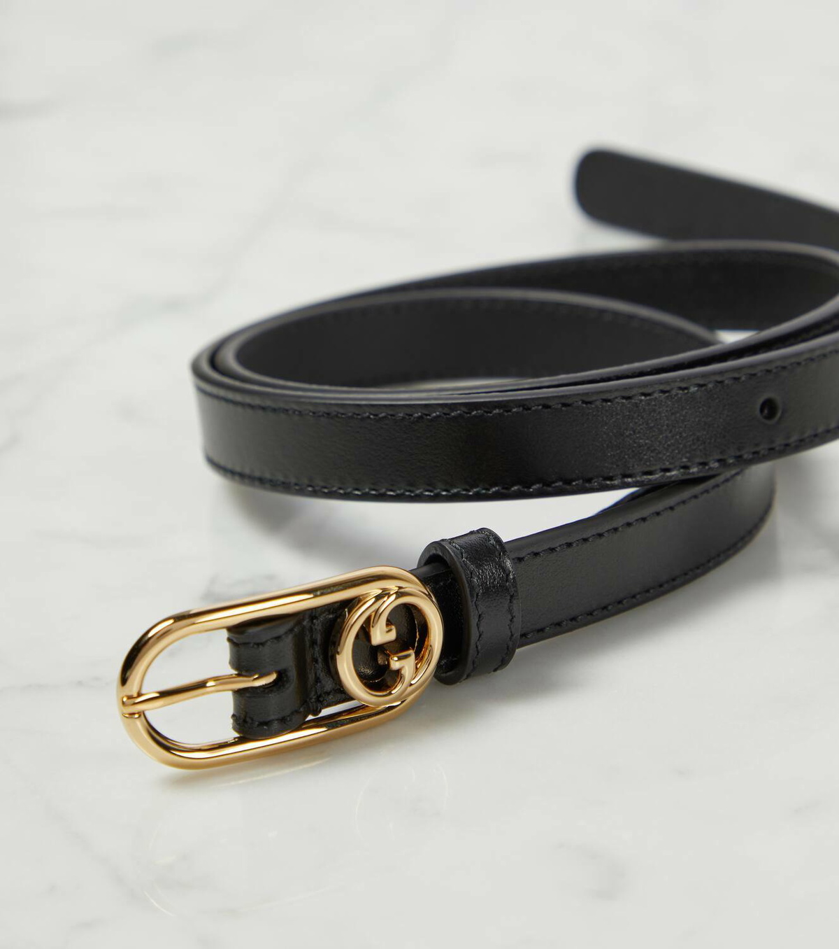 GUCCI INTERLOCKING G LEATHER BELT
Black Leather Belt with Gold Buckle GUCCI Interlocking G Buckle Web Belt Black 404916 Size 80.32 main image 2