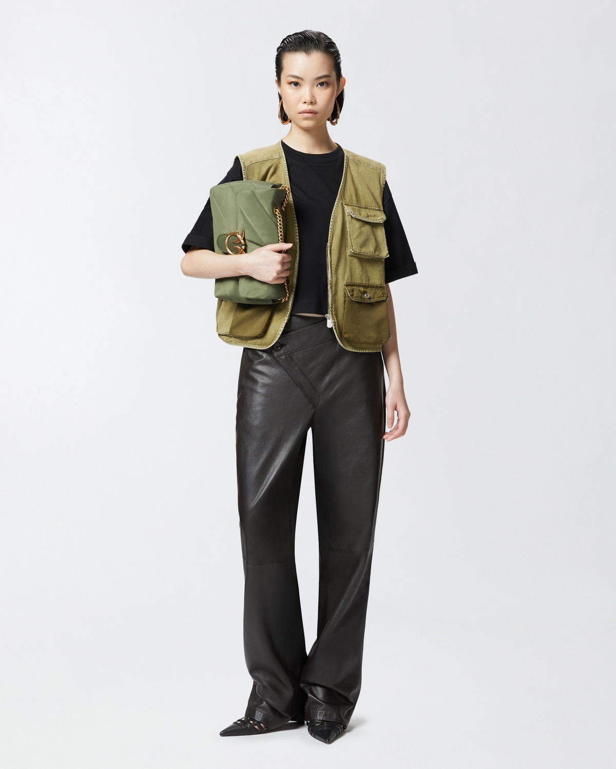 Pinko Multi Pocket Fisherman Style Vest Four Leaf Clover Green