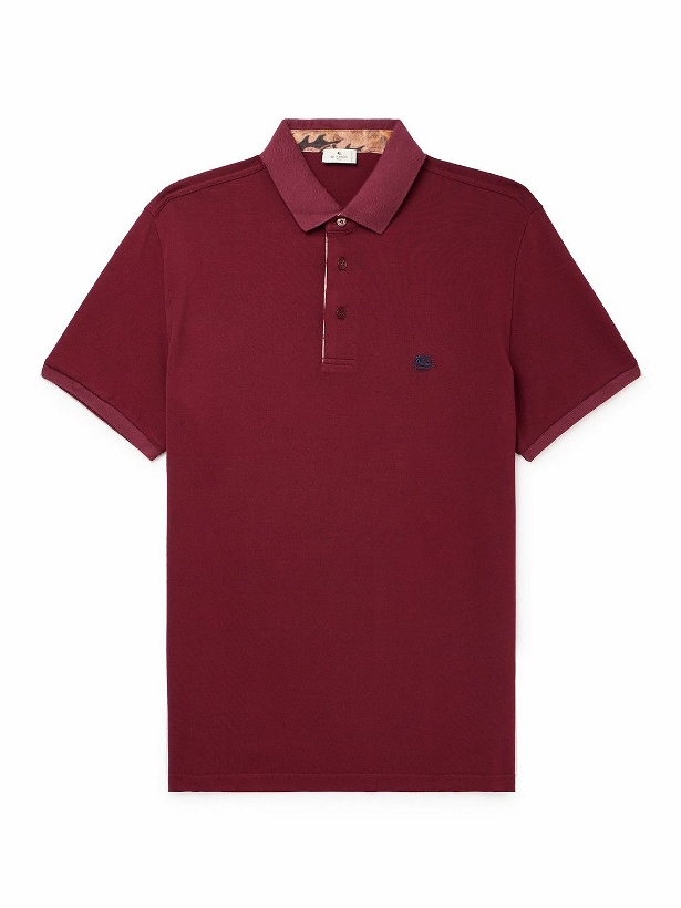 Photo: Etro - Logo-Embroidered Cotton-Piqué Polo Shirt - Burgundy