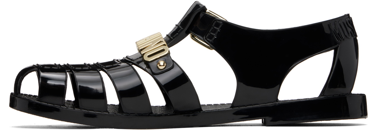 Moschino Black Jelly Lettering Logo Sandals