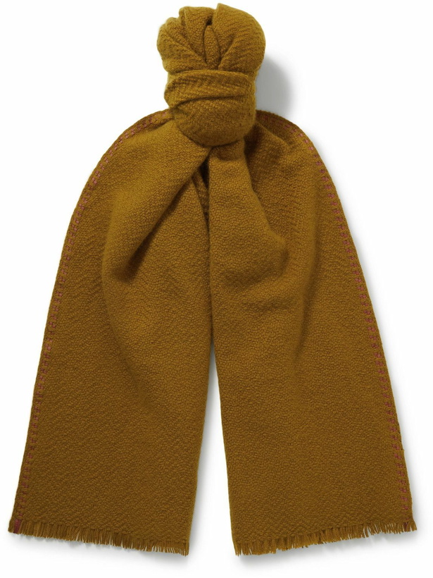 Photo: Loro Piana - Leather-Trimmed Fringed Herringbone Baby Cashmere Scarf