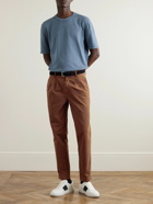 Mr P. - Tapered Garment-Dyed Pleated Cotton-Twill Trousers - Brown