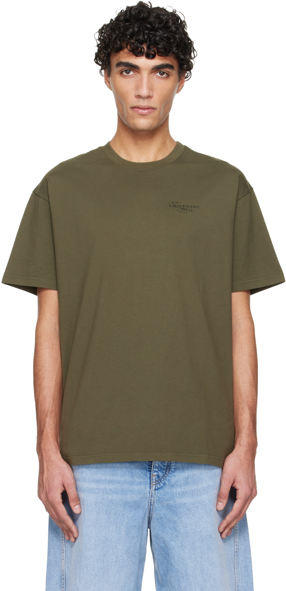 Givenchy Khaki 'GIVENCHY' Stamp Print T-shirt