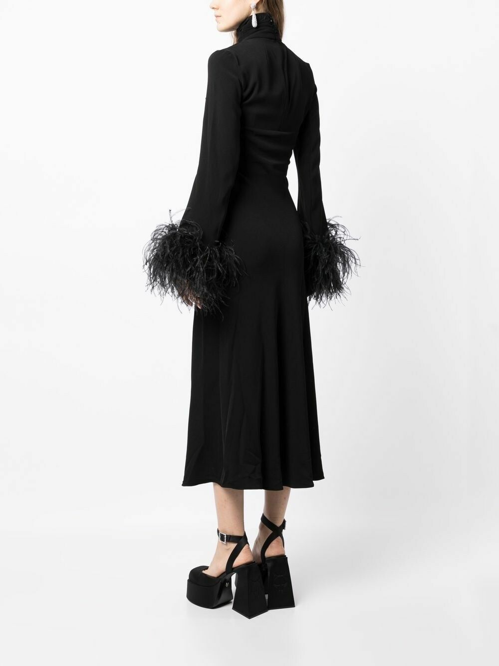 knee length dresses for ladies Satin midi dress black 064DD001 – RASARIO
