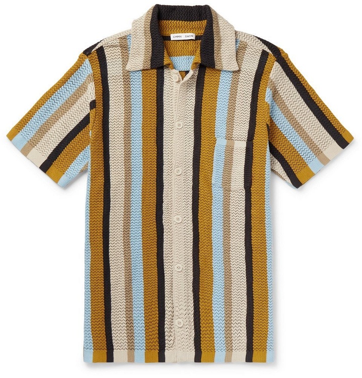 Photo: CMMN SWDN - Wes Striped Knitted Cotton Shirt - Men - Beige