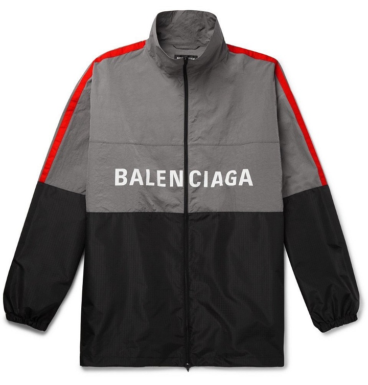 Photo: Balenciaga - Oversized Striped Logo-Print Ripstop and Shell Jacket - Gray