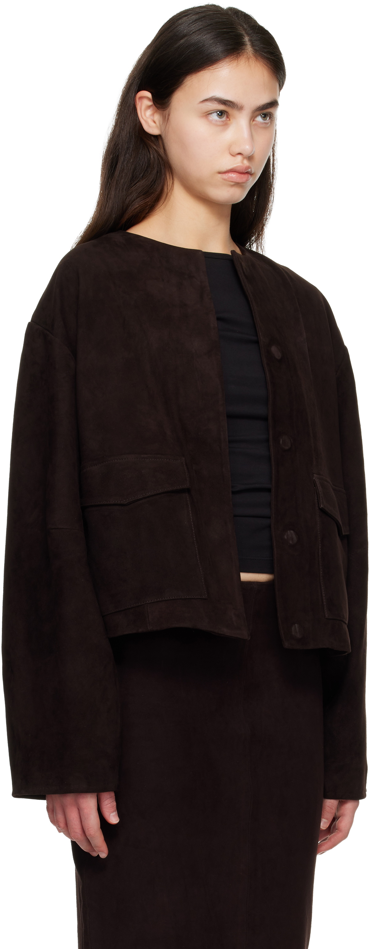 St. Agni Brown Suede Utility Cocoon Bomber Jacket