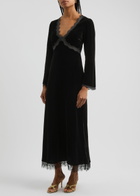 Rixo Alesha Lace-trimmed Velvet Maxi Dress Black