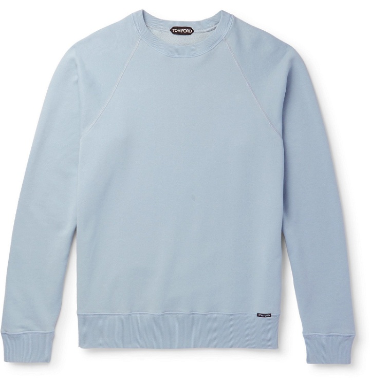 Photo: TOM FORD - Garment-Dyed Fleece-Back Cotton-Jersey Sweatshirt - Blue