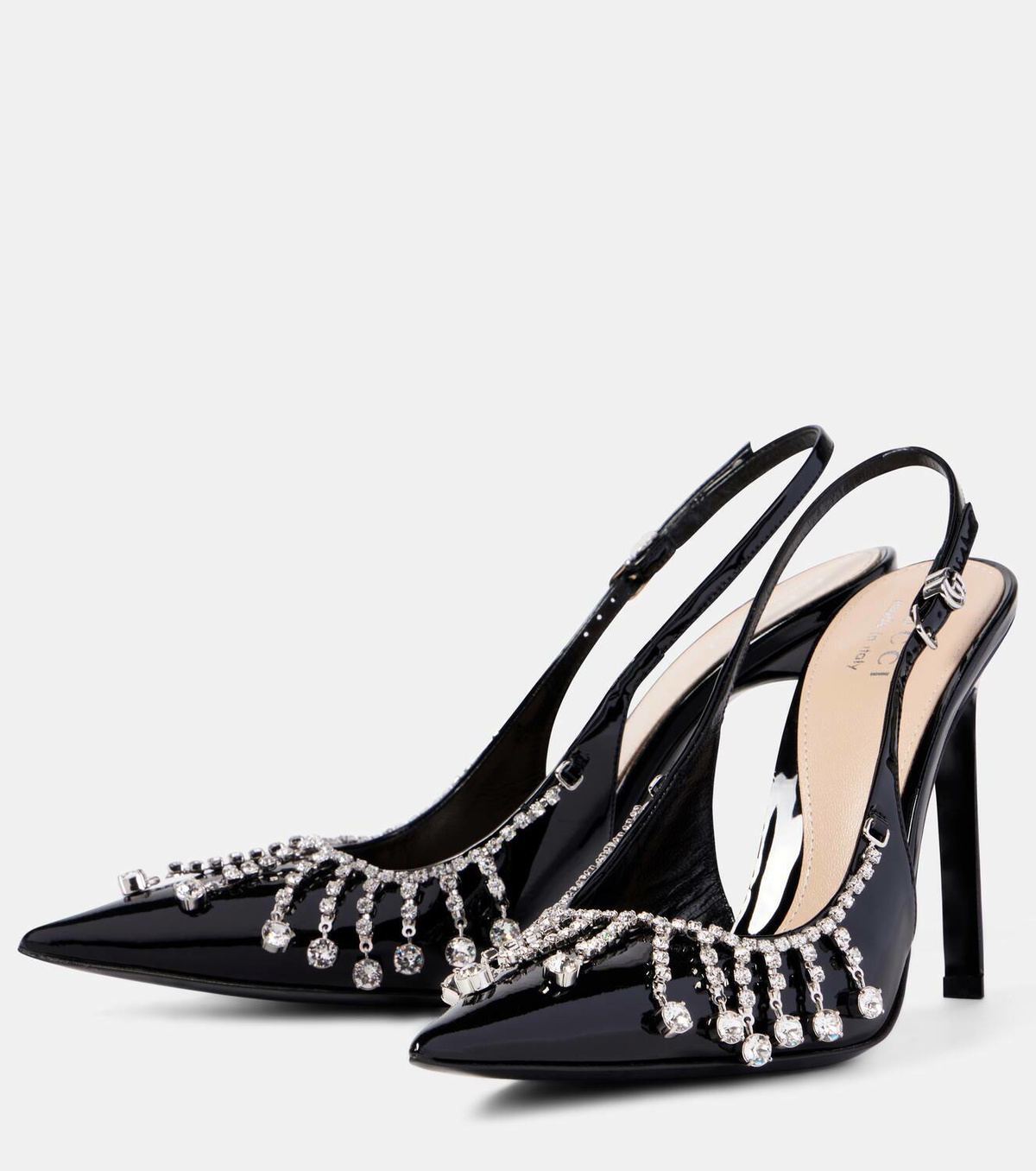 Gucci GG embellished patent leather slingback pumps