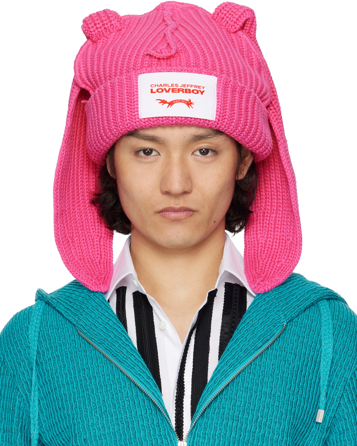 Charles Jeffrey LOVERBOY Pink Chunky Rabbit Beanie Charles Jeffrey