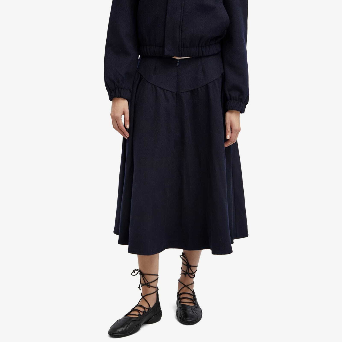 Peachy Den Women's Deba Wool Midi Skirt in Midnight Peachy Den