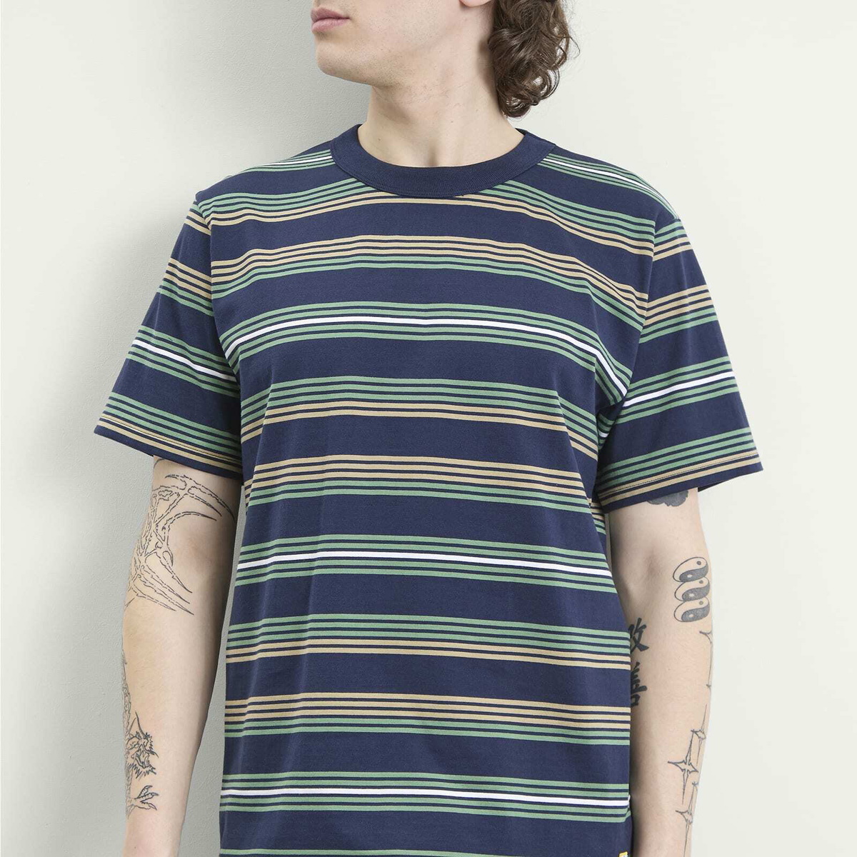 Armor-Lux Men's Multi Stripe T-Shirt in Marine Deep/Ivy/Treehouse /