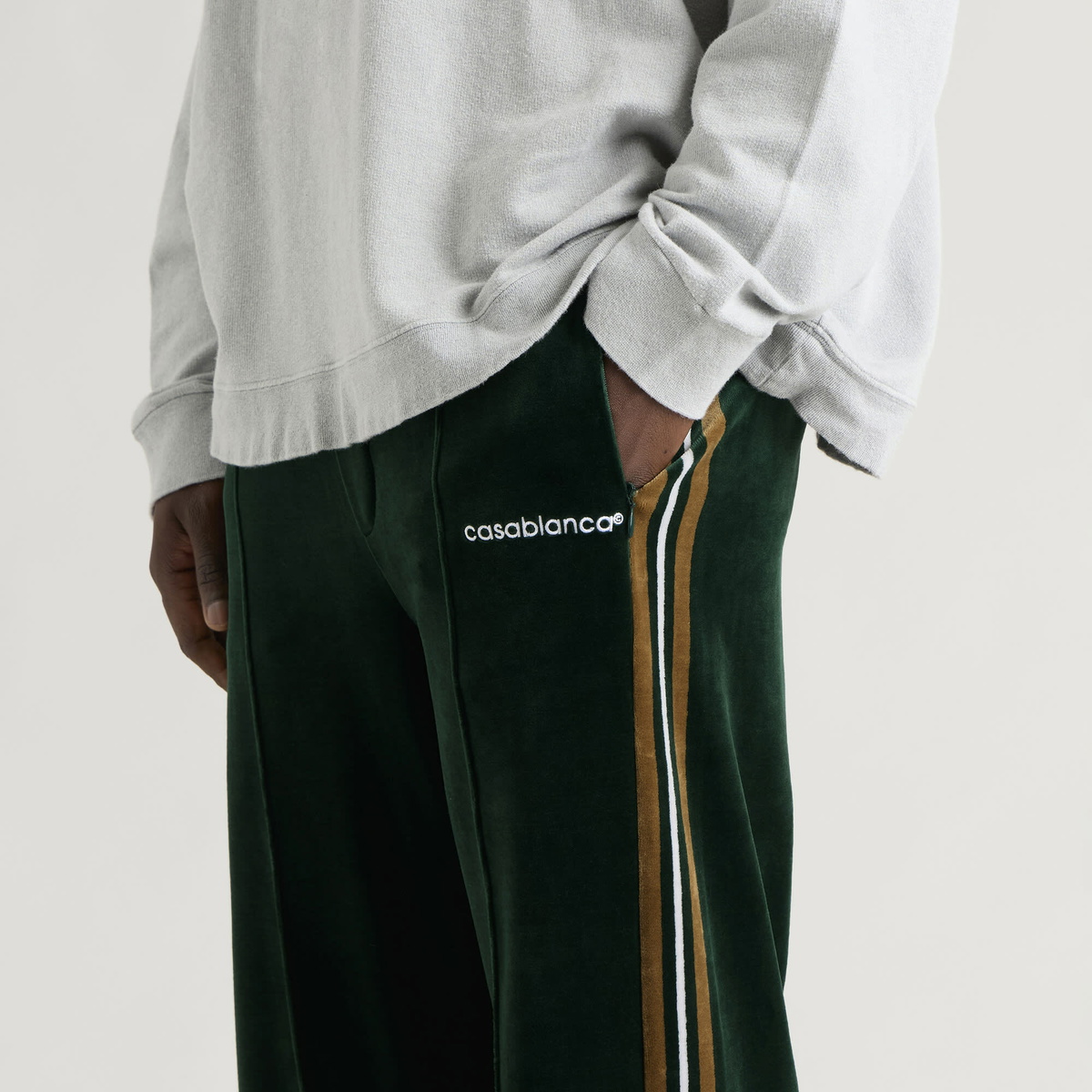 Casablanca Men's Velour Stripe Track Pant in Velour Green/Brown/Off-White