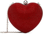 MACH & MACH Red Crystal Heart Suede Clutch