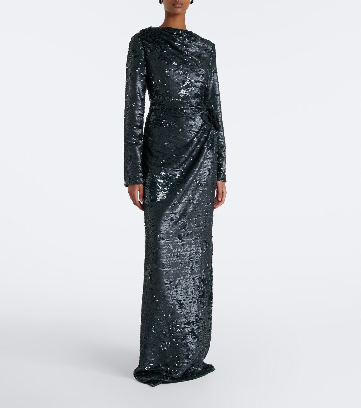 Erdem Draped floral-appliqué sequined gown