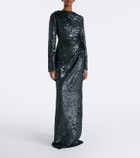 Erdem Draped floral-appliqué sequined gown