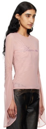 Blumarine Pink Crystal-Cut Long Sleeve T-Shirt