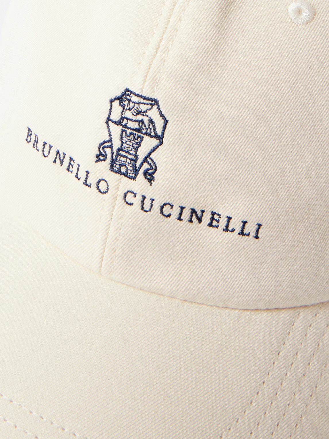Brunello Cucinelli - Logo-Embroidered Leather-Trimmed Cotton-Twill Baseball Cap - White