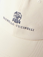 Brunello Cucinelli - Logo-Embroidered Leather-Trimmed Cotton-Twill Baseball Cap - White