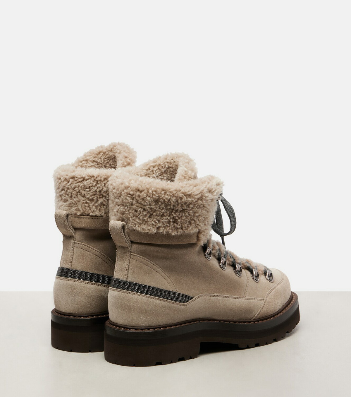 Brunello Cucinelli Shearling-lined suede lace-up boots