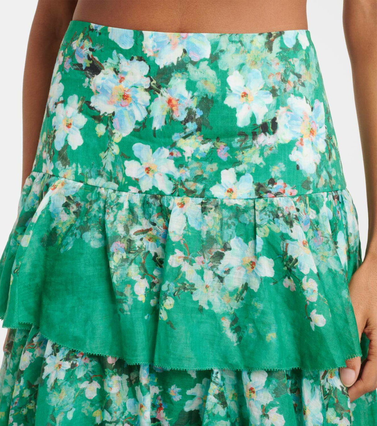 【Zimmermann】Everley tiered ramie midi skirt Everley tiered ramie midi skirt in green - Zimmermann