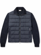 Moncler - Leather-Trimmed Quilted Shell and Ribbed Cotton and Wool-Blend Down Jacket - Blue