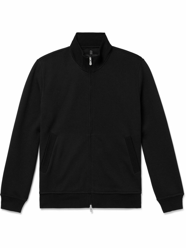 Photo: Brunello Cucinelli - Cotton-Blend Jersey Zip-Up Sweatshirt - Black