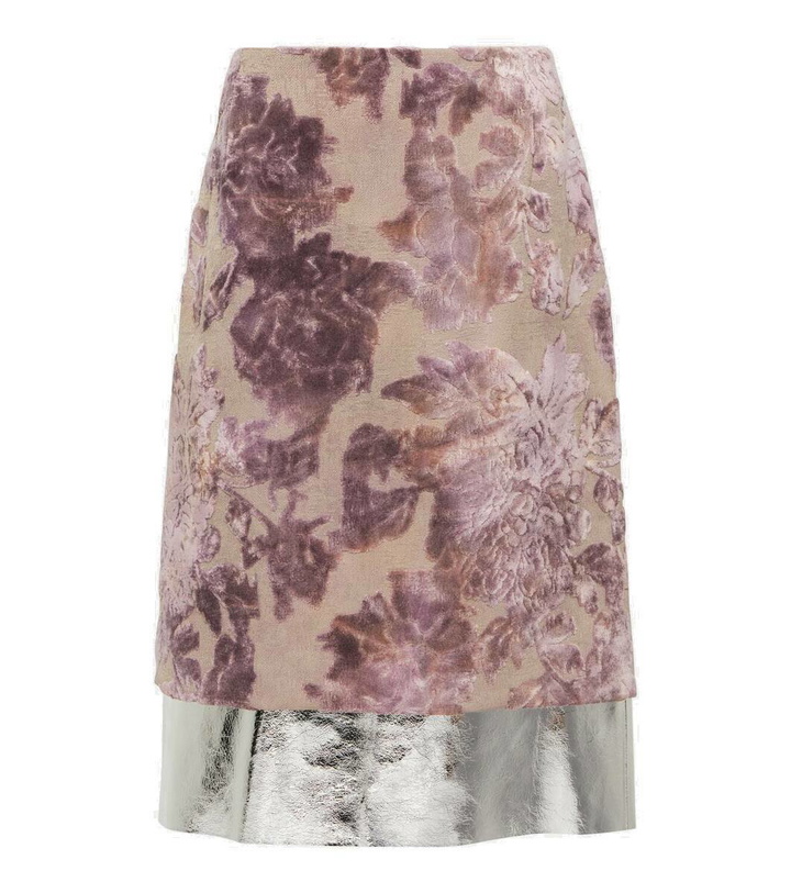 Photo: Dries Van Noten Leather-trimmed velvet pencil skirt