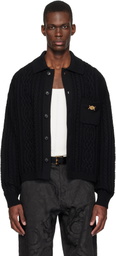 Versace Black Mixed-Stitch Wool Knit Cardigan