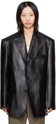 LU'U DAN Black Oversized Tailored Leather Jacket