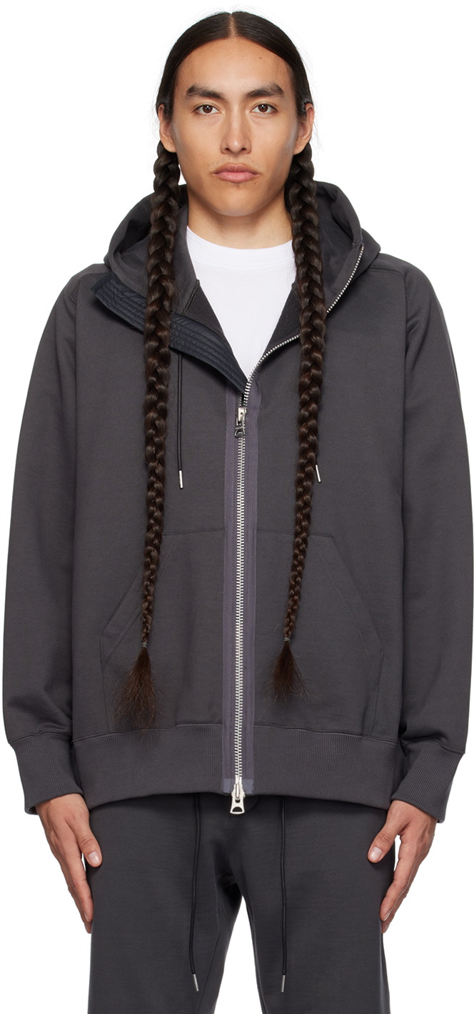 【sacai】Relaxed Hoodie Vest Sacai - Nylon-Trimmed Cotton-Blend Jersey Zip-Up Hoodie