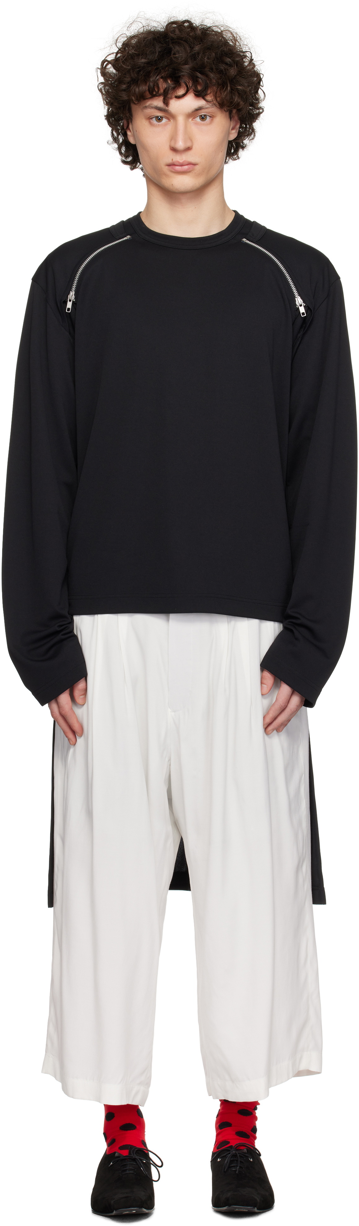 Comme des Garçons Homme Plus Black Polyester Piqué Long Longsleeve T-shirt