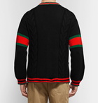 Gucci - Stripe-Trimmed Cable-Knit Wool Cardigan - Men - Black