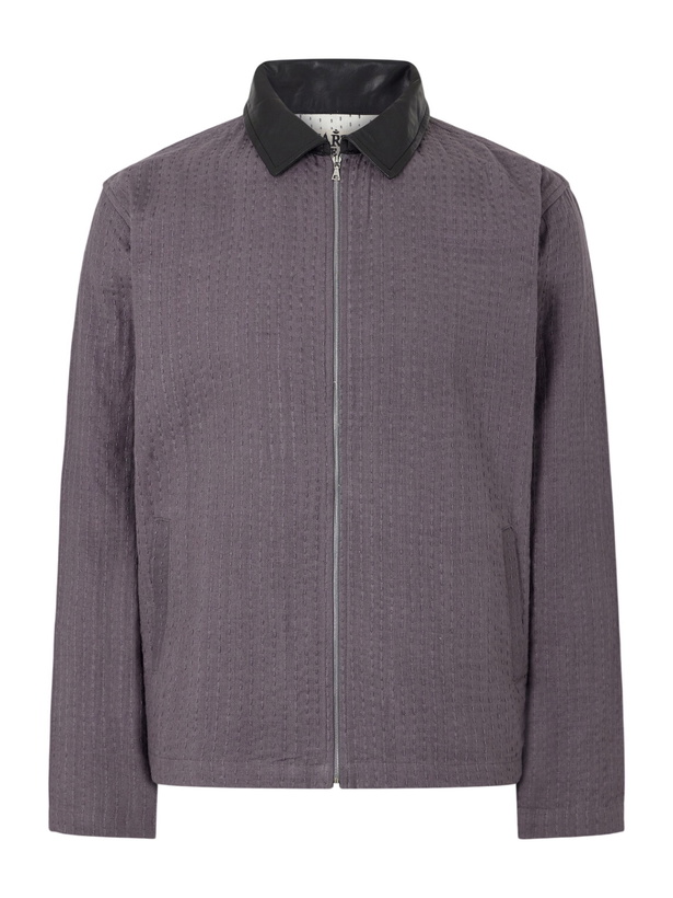 Photo: Kartik Research - Kantha Leather-Trimmed Embroidered Cotton Blouson Jacket - Gray
