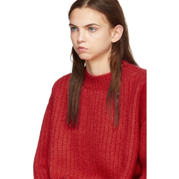 Calvin Klein 205W39NYC Red Oversized Needle Punch Knit Sweater