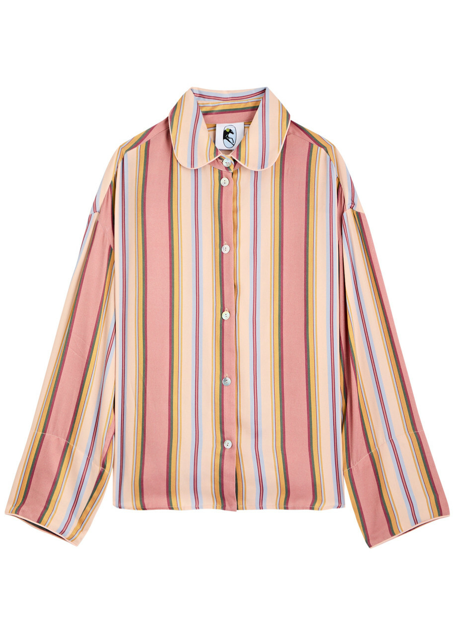 Sleeper Pastelle Striped Satin Pyjama Shirt Pink