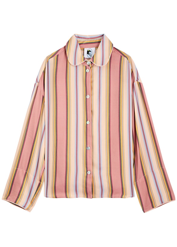 Photo: Sleeper Pastelle Striped Satin Pyjama Shirt Pink