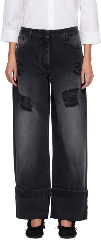 Photo: Simone Rocha Black Embellished Straight Leg Jeans
