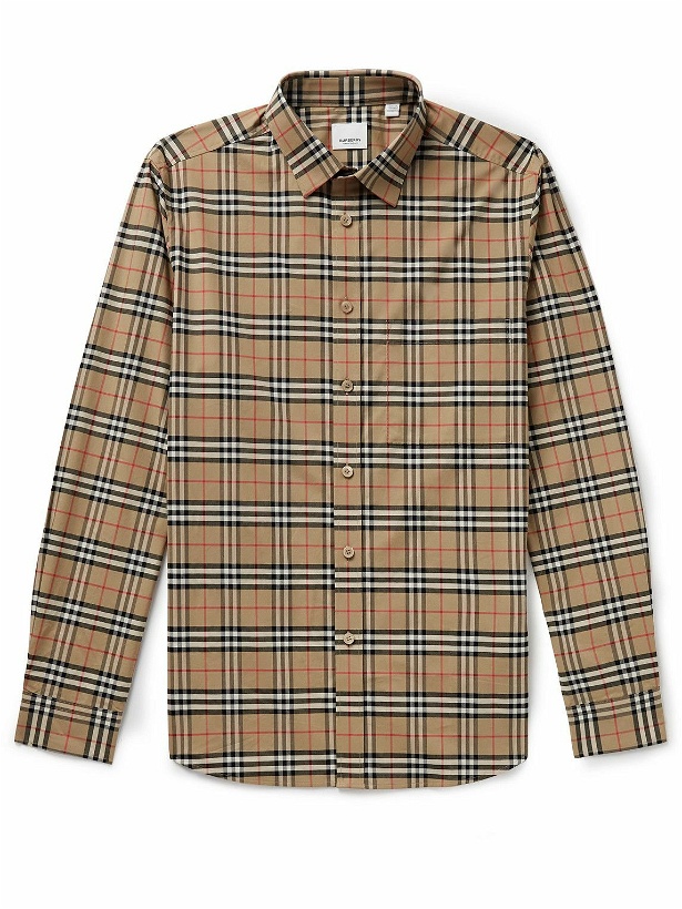 Photo: Burberry - Checked Stretch-Cotton Poplin Shirt - Neutrals