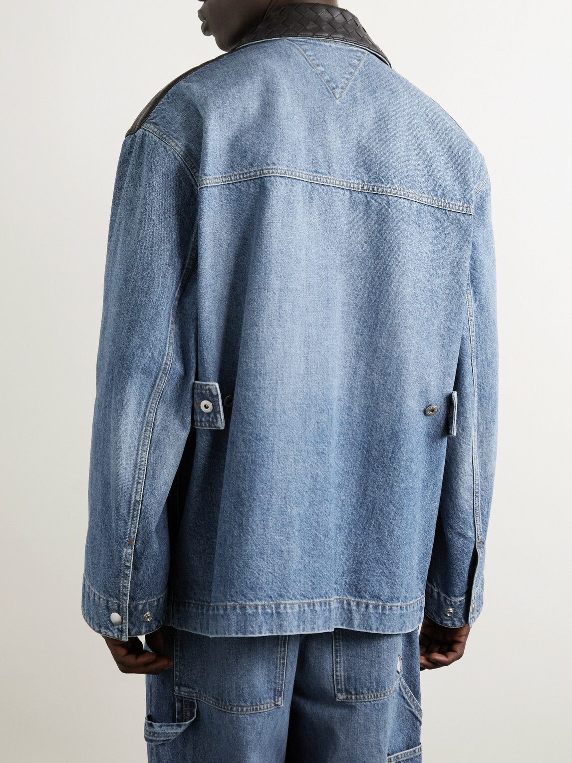 Bottega Veneta - Intrecciato Leather-Panelled Denim Jacket - Blue