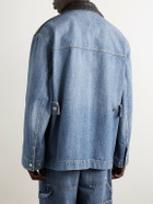 Bottega Veneta - Intrecciato Leather-Panelled Denim Jacket - Blue