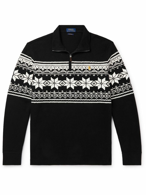 Photo: Polo Ralph Lauren - Printed Cotton-Jersey Half-Zip Sweatshirt - Black