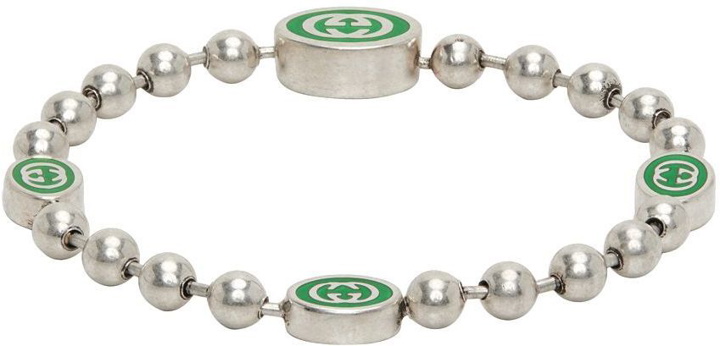 Photo: Gucci Silver & Green Interlocking G Bracelet