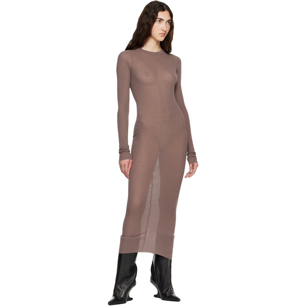 Rick Owens Purple Tower Rib LS Midi Dress