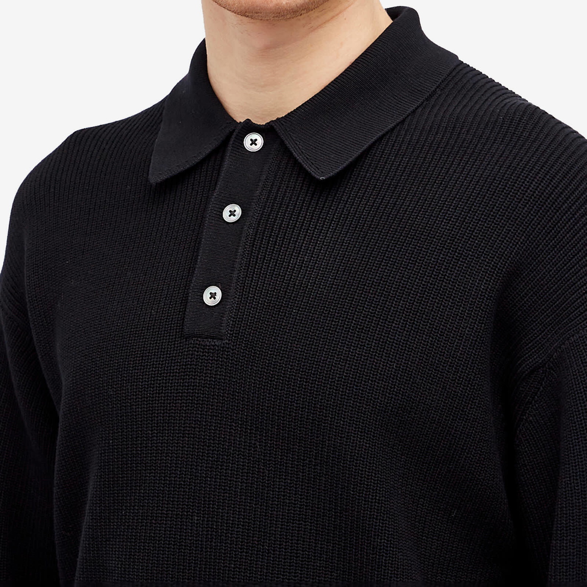 Studio Nicholson Men's Rib Polo Shirt in Darkest Navy Studio Nicholson