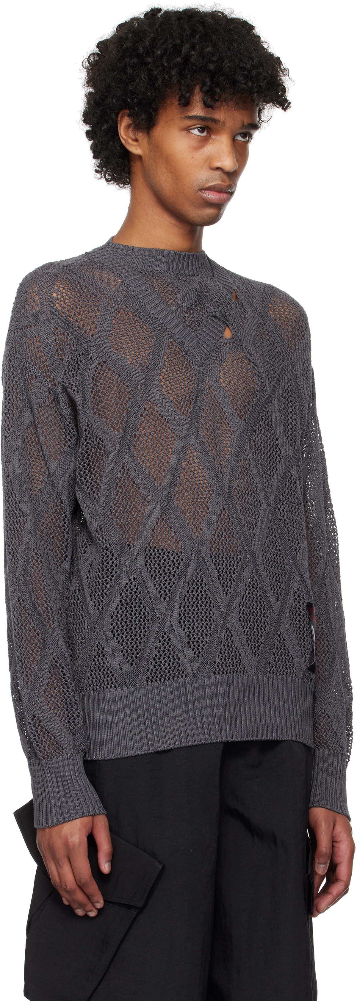 NULLUS Gray Deconstructed Logenze Knitted Sweater