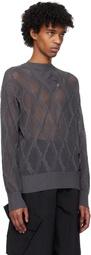 NULLUS Gray Deconstructed Logenze Knitted Sweater